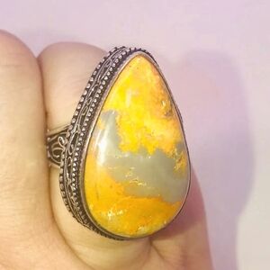 BEAUTIFUL BUMBLEBEE JASPER LARGE TEARDROP STONE .925 SILVER RING SIZE 7 NEW!